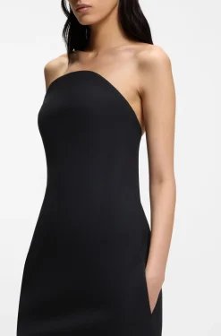 Strapless dress in stretch crepe with built-in corset