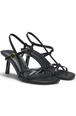 Strappy sandals in leather with asymmetric heel