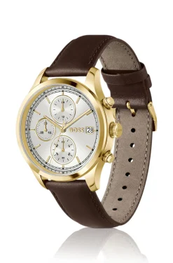 Stratus chronograph watch with brown leather strap