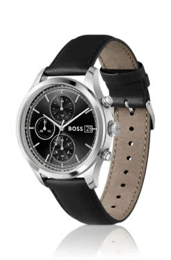 Stratus chronograph watch with black leather strap
