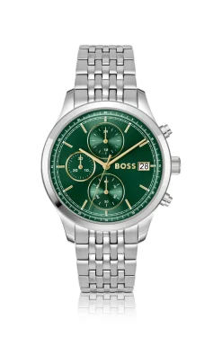 Stratus green-dial chronograph watch with link bracelet