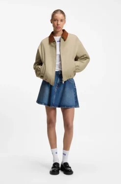 Stretch-cotton jacket with contrast corduroy collar