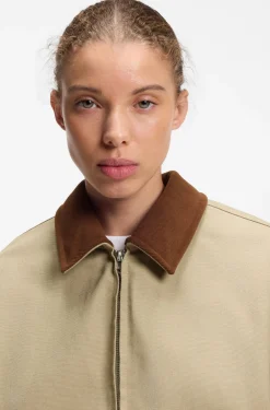 Stretch-cotton jacket with contrast corduroy collar