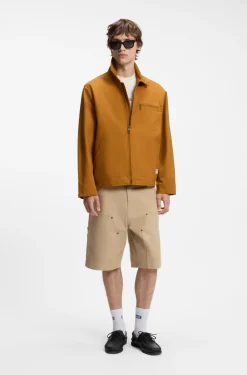 Stretch-cotton jacket with zipped chest pocket