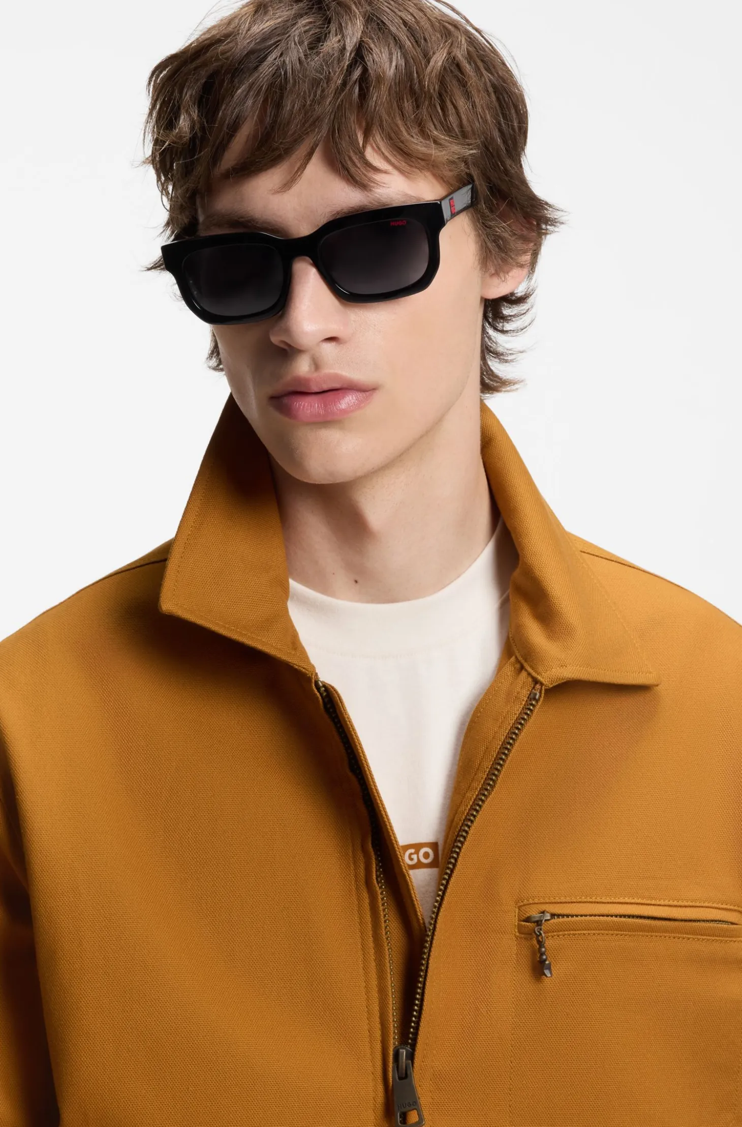 Stretch-cotton jacket with zipped chest pocket