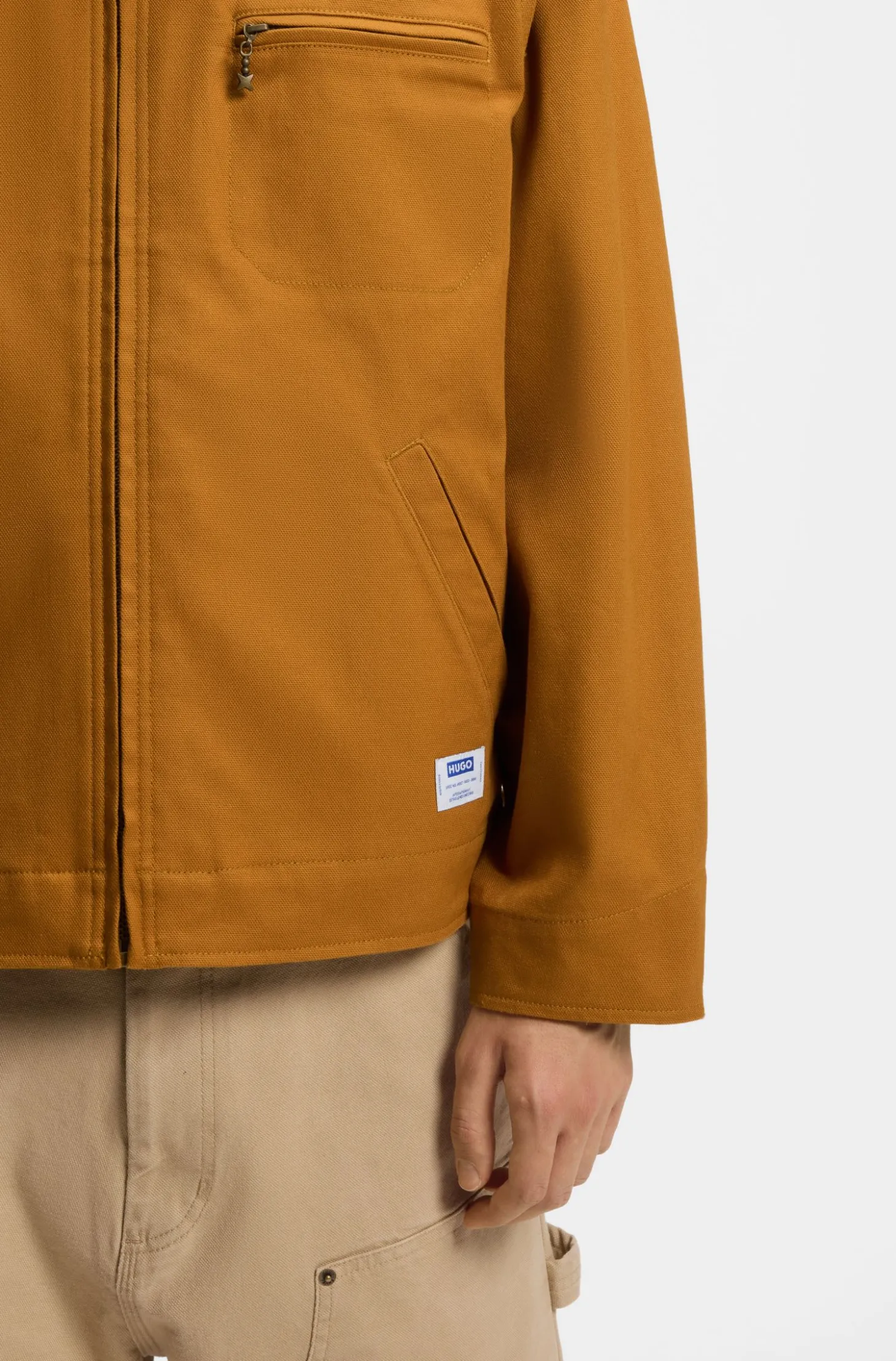 Stretch-cotton jacket with zipped chest pocket