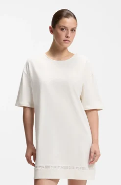 Stretch-cotton night dress with mesh insert