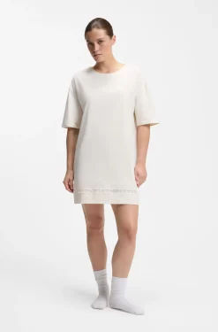 Stretch-cotton night dress with mesh insert