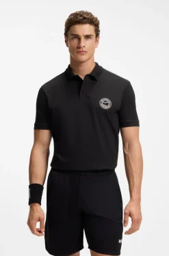 Stretch-cotton polo shirt with tennis-inspired logo