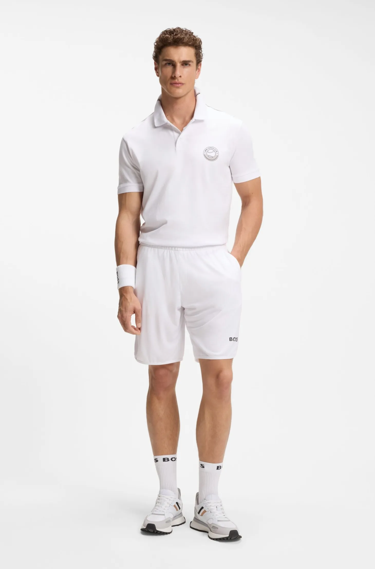 Stretch-cotton polo shirt with tennis-inspired logo