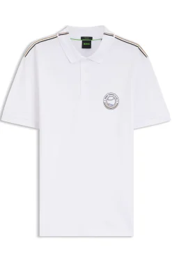 Stretch-cotton polo shirt with tennis-inspired logo