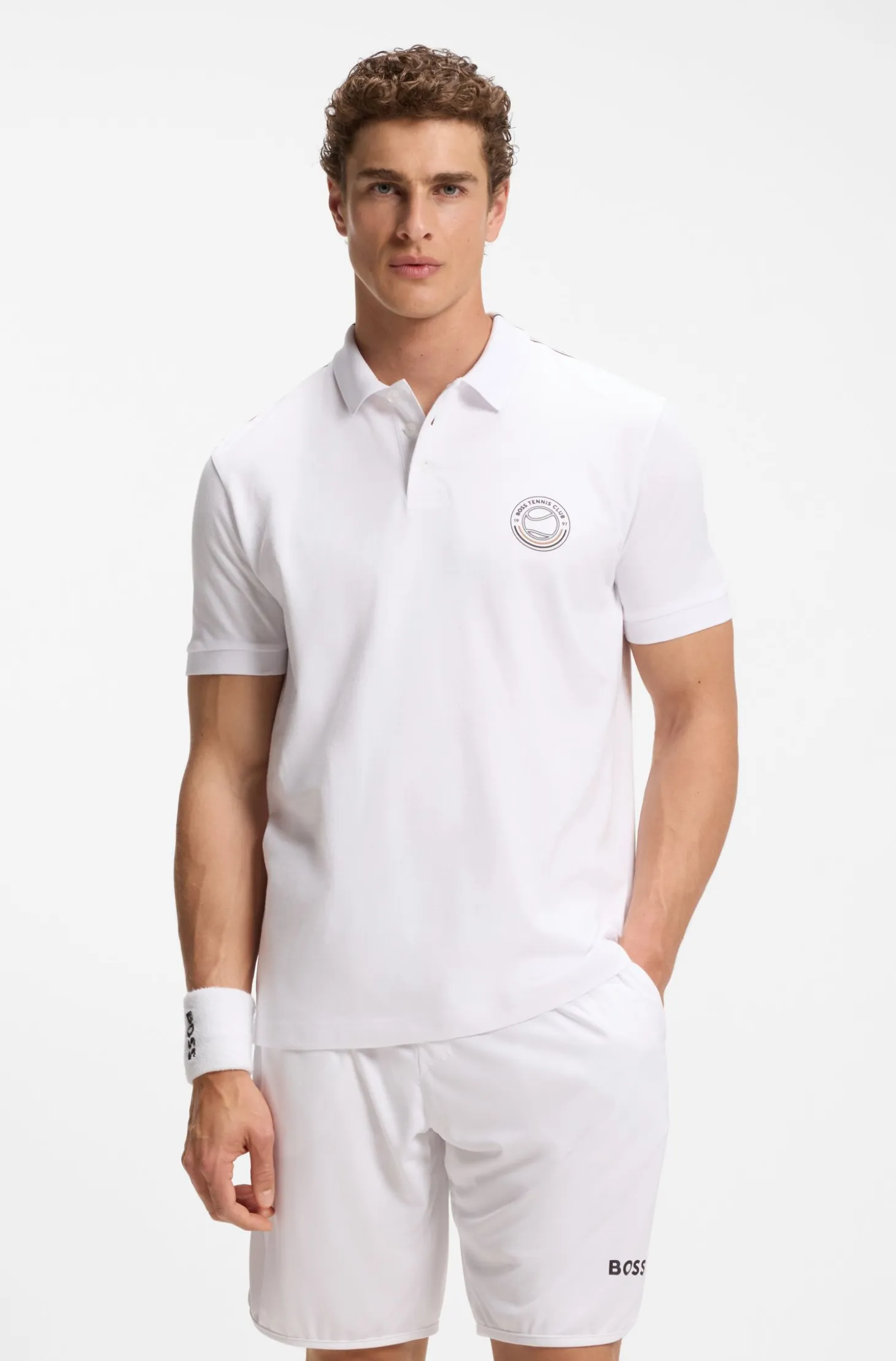 Stretch-cotton polo shirt with tennis-inspired logo