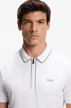 Stretch-cotton polo shirt with contrast stripes
