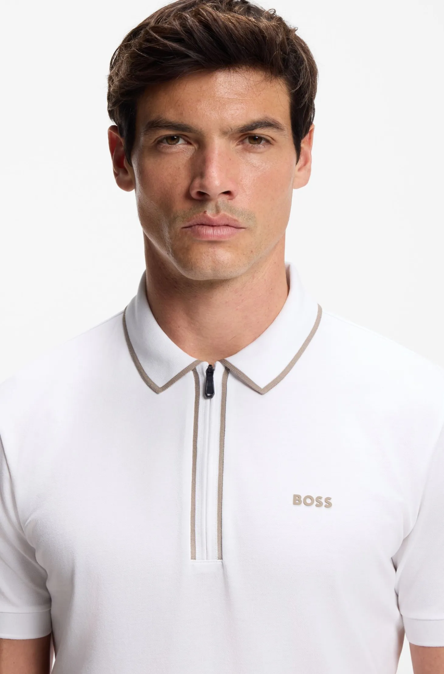 Stretch-cotton polo shirt with contrast stripes