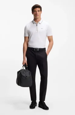 Stretch-cotton polo shirt with contrast stripes