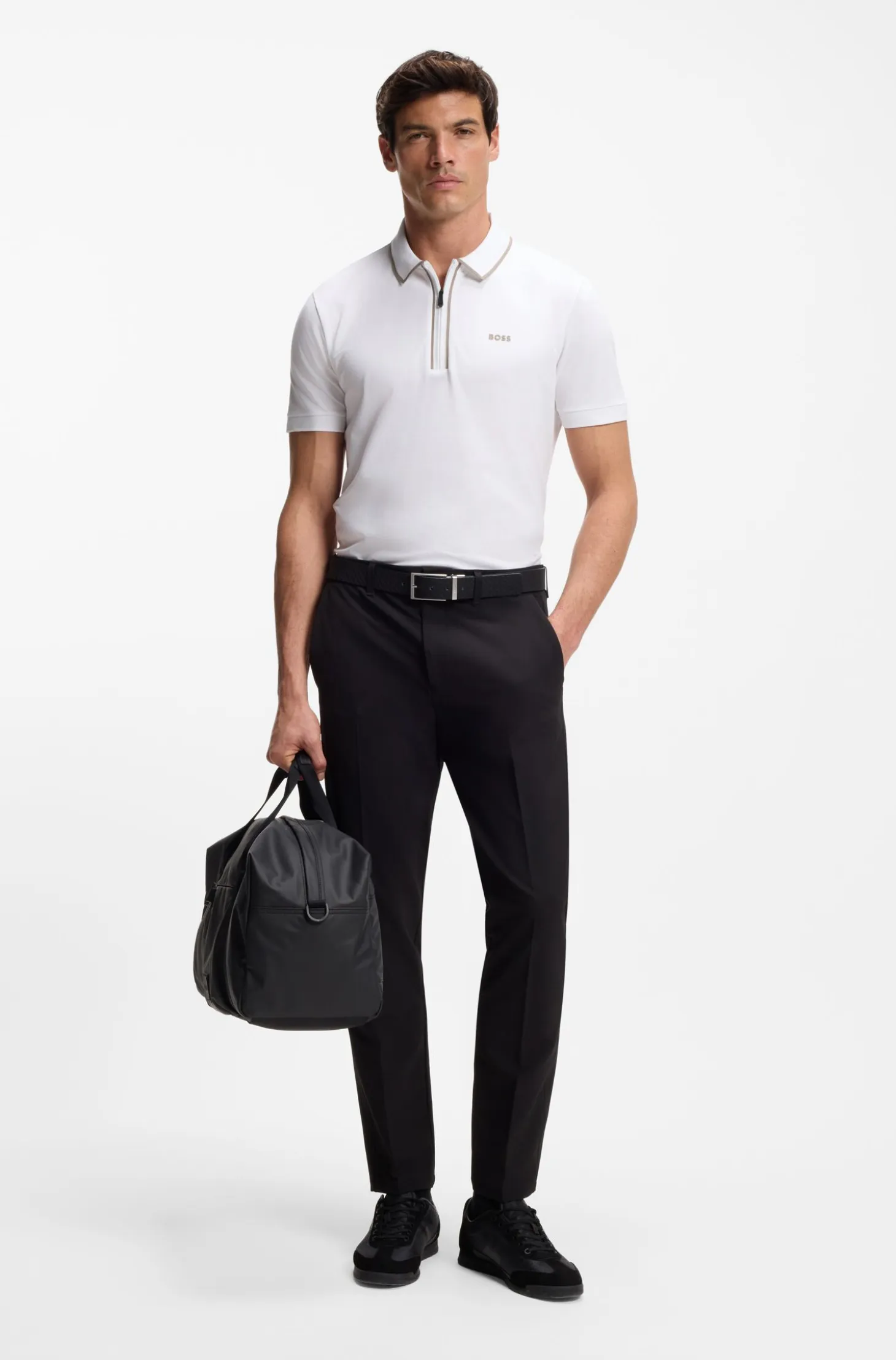 Stretch-cotton polo shirt with contrast stripes
