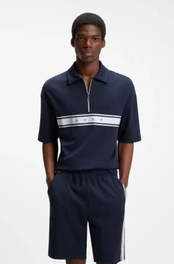 Stretch-cotton polo shirt with logo tape