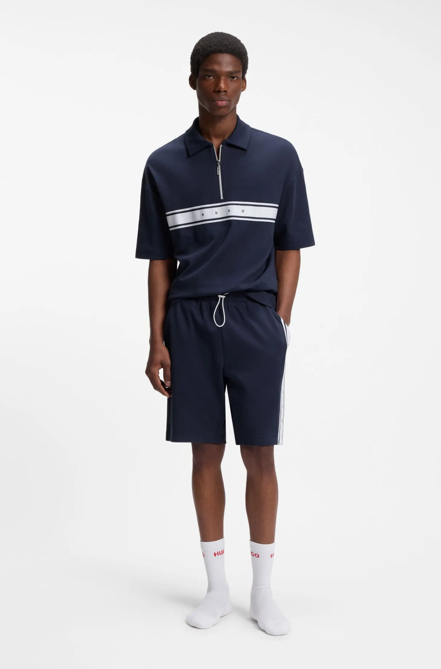 Stretch-cotton polo shirt with logo tape