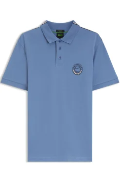 Stretch-cotton polo shirt with tennis-inspired logo