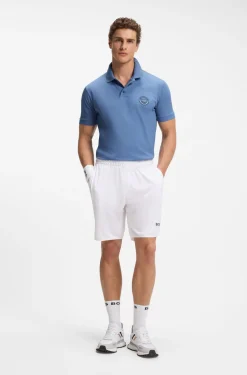 Stretch-cotton polo shirt with tennis-inspired logo