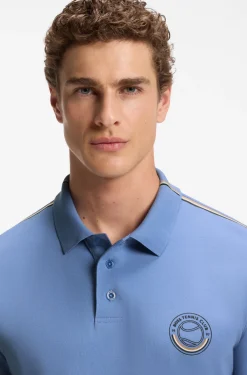 Stretch-cotton polo shirt with tennis-inspired logo