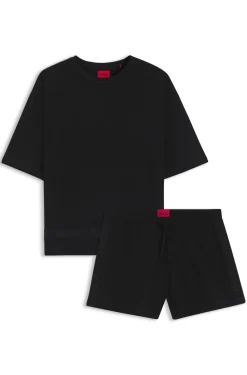 Stretch-cotton pyjamas with mesh logo inserts