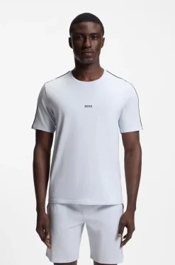 Stretch-cotton pyjama top with signature-stripe tape