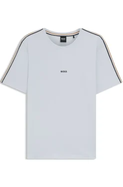 Stretch-cotton pyjama top with signature-stripe tape