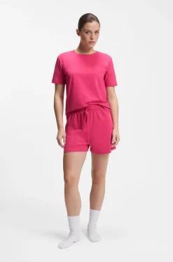 Stretch-cotton pyjama T-shirt with logo print