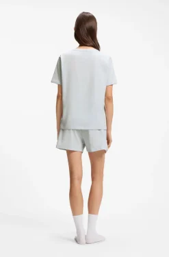 Stretch-cotton pyjama T-shirt with logo print