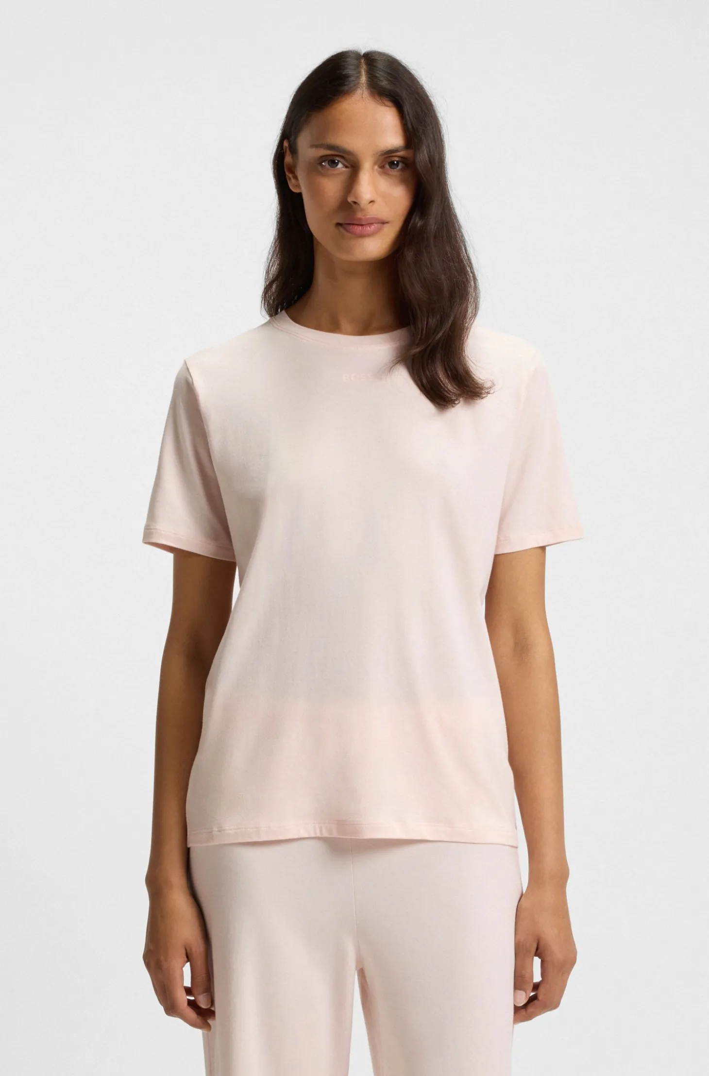 Stretch-cotton pyjama T-shirt with logo print