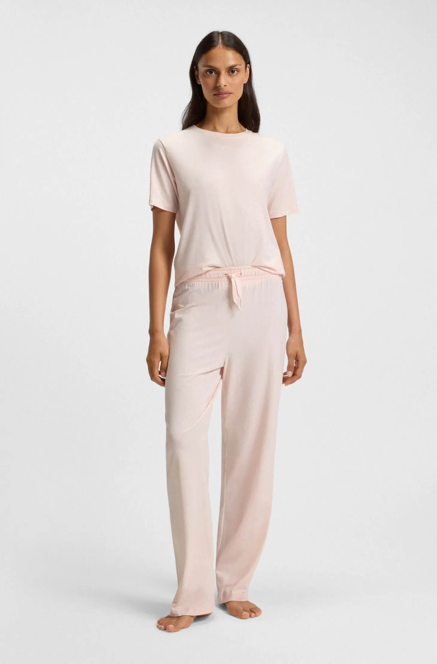 Stretch-cotton pyjama T-shirt with logo print