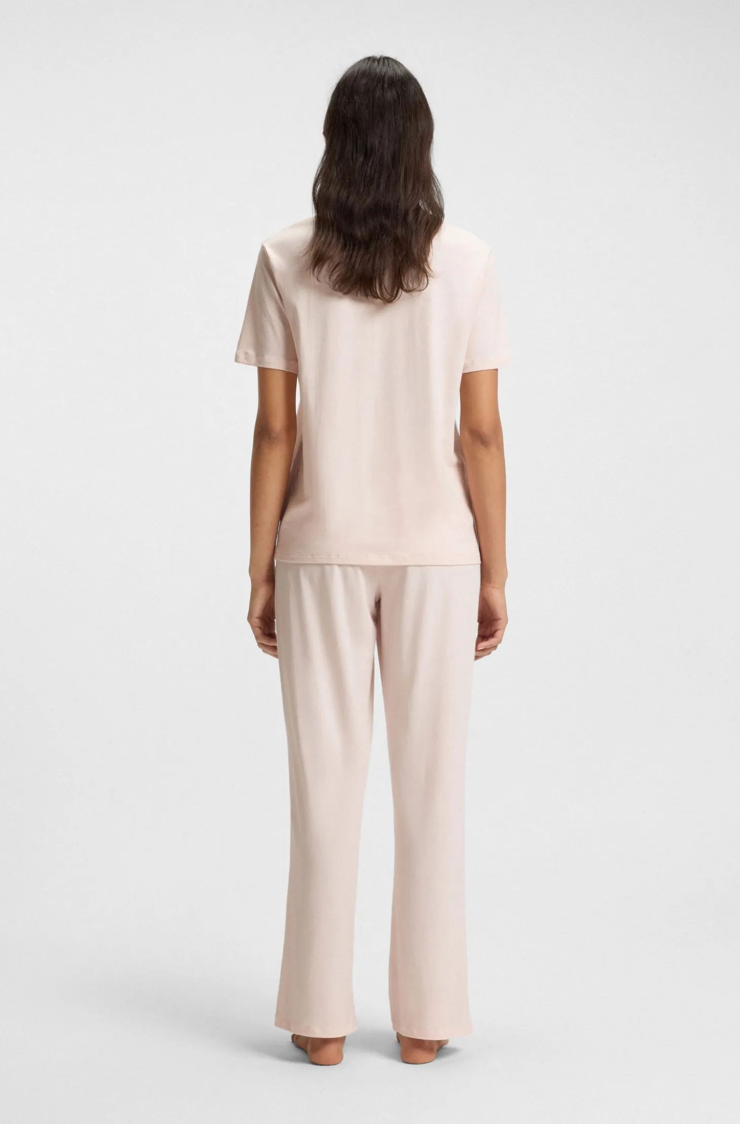 Stretch-cotton pyjama T-shirt with logo print