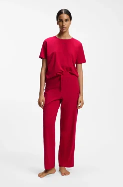 Stretch-cotton pyjama T-shirt with logo print