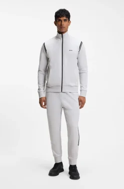Stretch-cotton regular-fit tracksuit set with stripe inserts