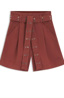 Stretch-cotton shorts with eyelet belt