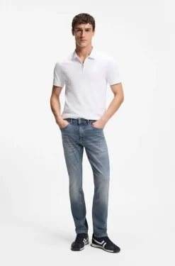 Stretch-cotton slim-fit polo shirt with logo patch