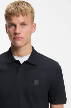 Stretch-cotton slim-fit polo shirt with logo patch
