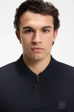 Stretch-cotton slim-fit polo shirt with logo patch