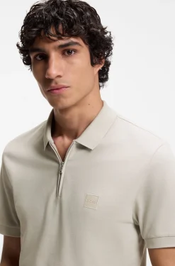 Stretch-cotton slim-fit polo shirt with logo patch