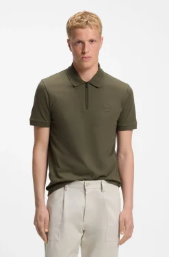 Stretch-cotton slim-fit polo shirt with logo patch