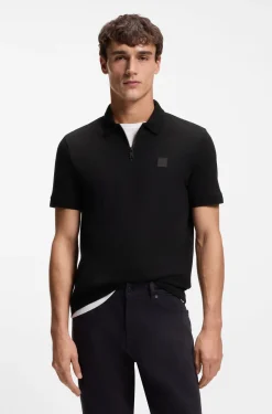 Stretch-cotton slim-fit polo shirt with logo patch