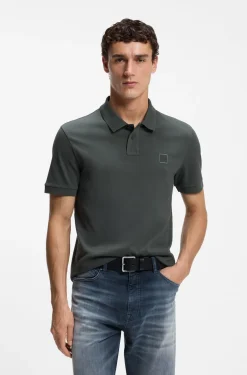 Stretch-cotton slim-fit polo shirt with logo patch
