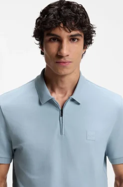Stretch-cotton slim-fit polo shirt with logo patch