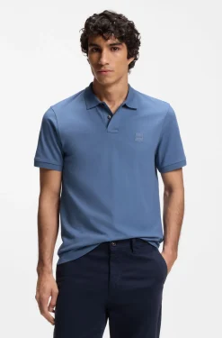 Stretch-cotton slim-fit polo shirt with logo patch