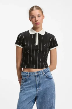 Stretch-cotton slim-fit polo with logo pinstripes