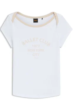 Stretch-cotton slim-fit T-shirt with ballet slogans