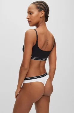 Stretch-cotton string briefs with logo waistband