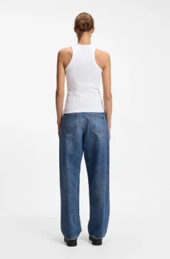 Stretch-cotton tank top with blue logo label