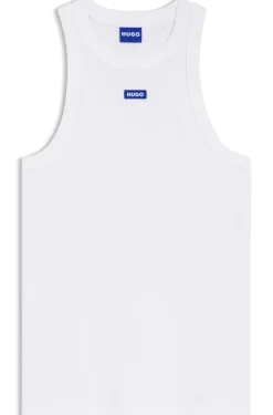Stretch-cotton tank top with blue logo label